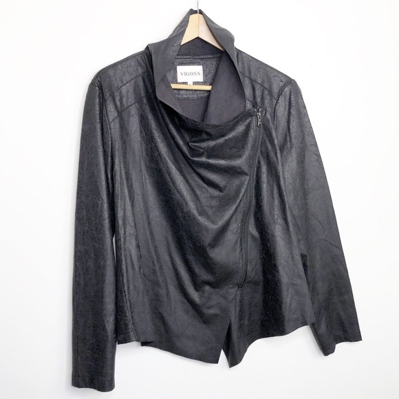 VIGOSS Black, faux, leather diagonal, zip jacket - Picture 10 of 13